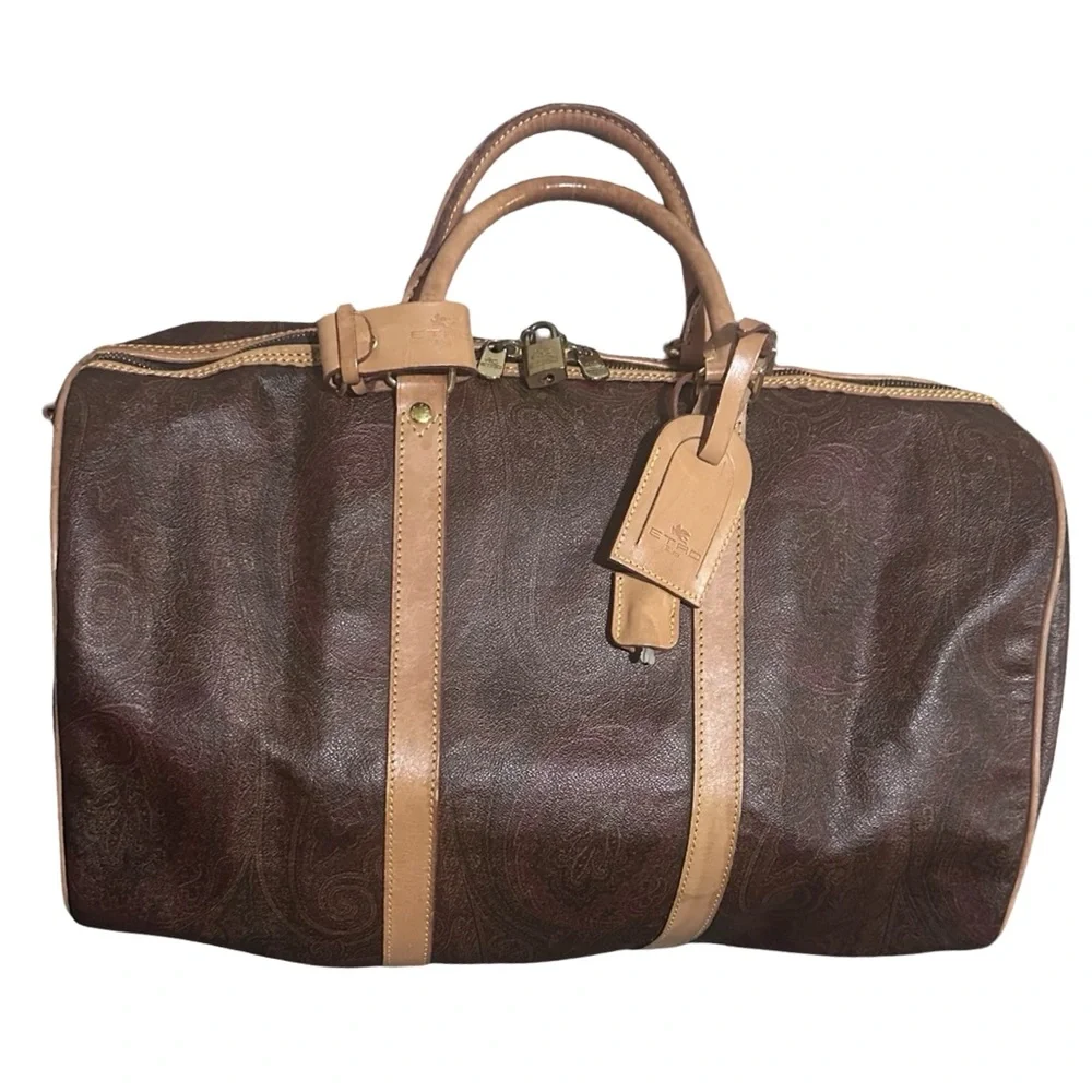 Etro Milano Luxury Large Paisley Burgundy Boston Duffle Travel Weekender Bag